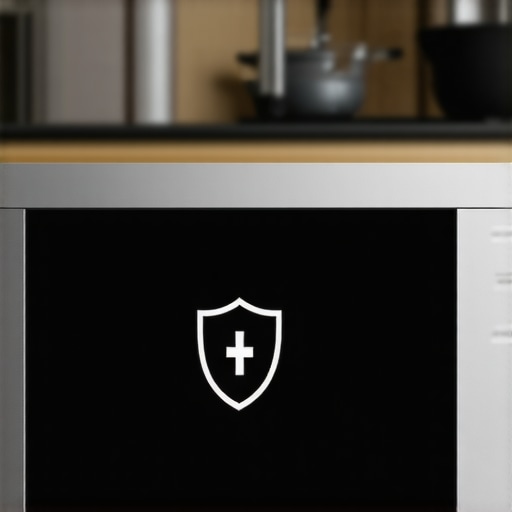 A smart appliance screen showing digital security settings and privacy alerts in a modern kitchen.