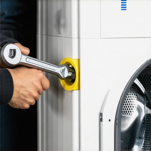 Technician removing steel shipping bolts from the back of a new washing machine