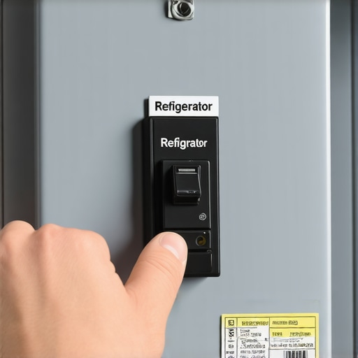 Hand flipping a kitchen circuit breaker switch to reset a smart refrigerator.