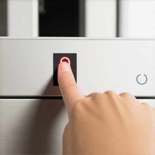 Hand holding a button on a dishwasher control panel to deactivate the child lock feature.