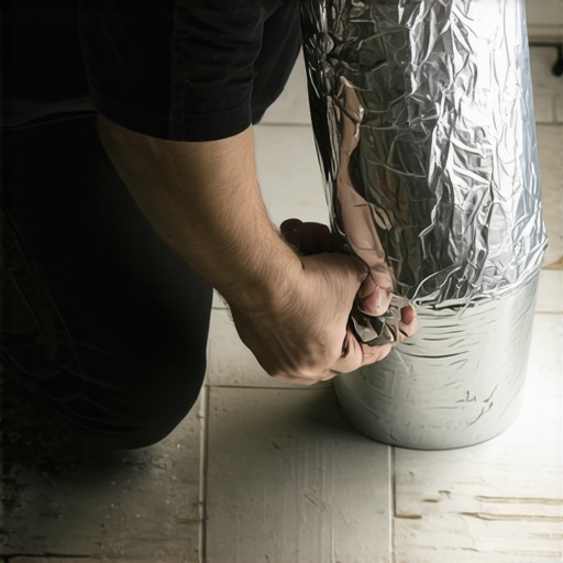 Close-up of sealing rigid metal dryer vent pipes using UL-listed foil tape for better airflow.