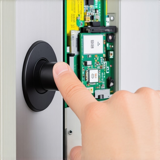 Close-up of a broken warranty seal on a smart lock electronic component.