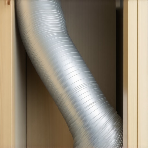 Close-up of a recessed dryer vent box in a wall for a stackable laundry setup.