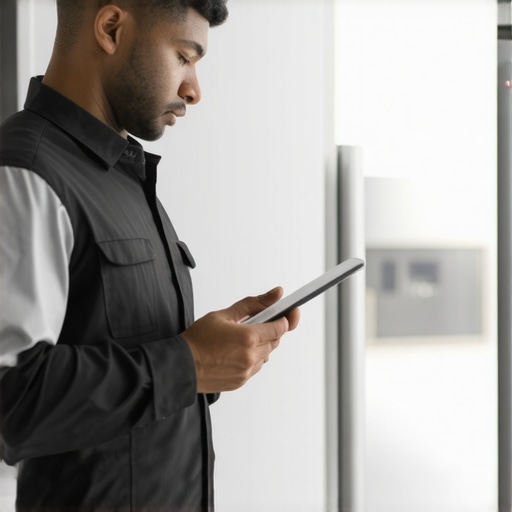 Technician Verifying Warranty Details on a Tablet An appliance repair expert checking parts and warranty coverage on a digital device during a service call.