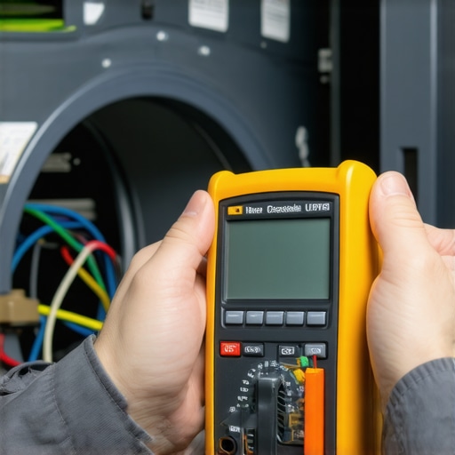 Professional multimeter testing washing machine electronics