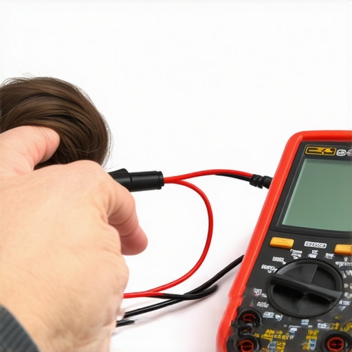 Close up of a technician using a digital multimeter on a kitchen appliance circuit board