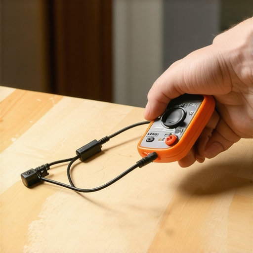 A homeowner using a digital multimeter to diagnose an appliance electrical component.