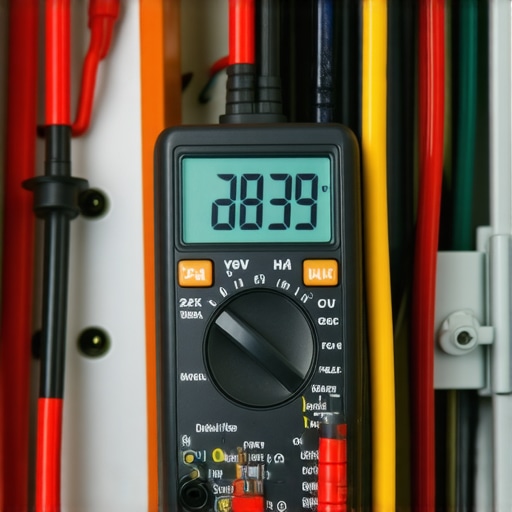A technician using a digital multimeter to verify 24V power on an HVAC control board.