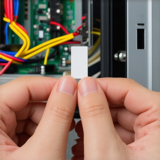 A person holding a small ceramic fuse inside a microwave for testing