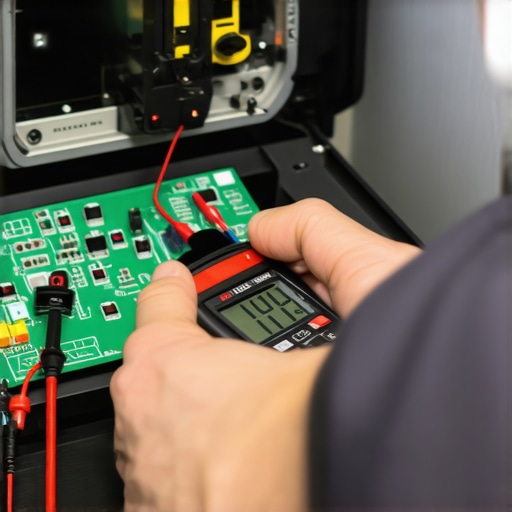 Close up of a multimeter being used to diagnose a kitchen range control board error.