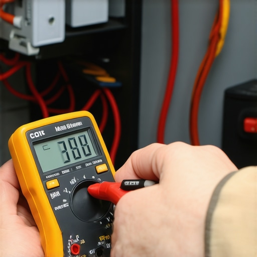Close up of homeowner using a multimeter to diagnose a broken dryer element for a warranty claim