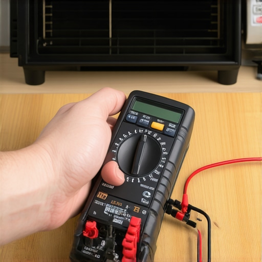 Close-up of a multimeter testing an oven bake element