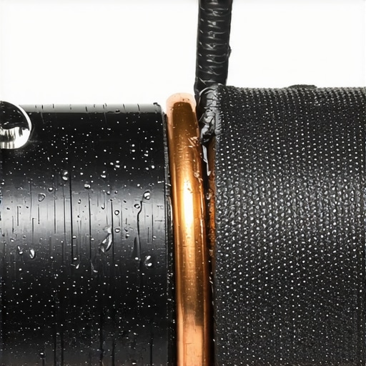 Macro view of compressed AC pipe insulation causing a thermal bridge and condensation.