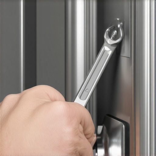 Close-up of an Allen wrench being used to fix a loose fridge handle bolt.