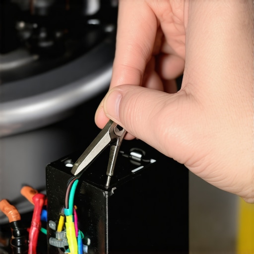 A close-up view of the internal wiring and spark module of a gas stove being repaired.