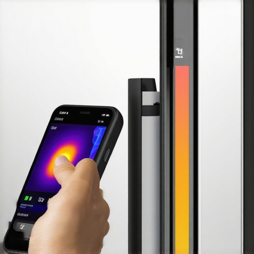 A smartphone thermal camera scanning a refrigerator door for air leaks.