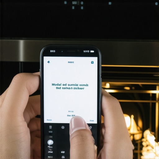 A person checking an appliance serial number sticker with a smartphone flashlight to verify a recall.