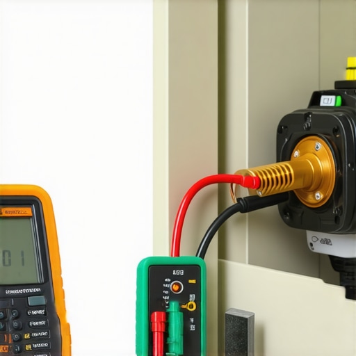 Technician testing a garbage disposal ground connection with a multimeter.