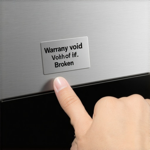 Close up of a warranty void if broken sticker on an appliance back panel